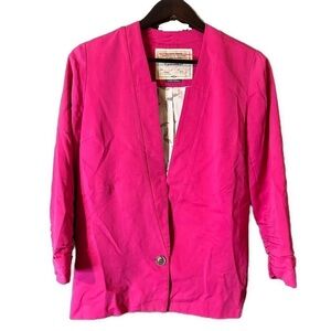 Anthropologie Cartonnier Button Front Cascade Blazer Jacket Fuchsia Pink Sz 8